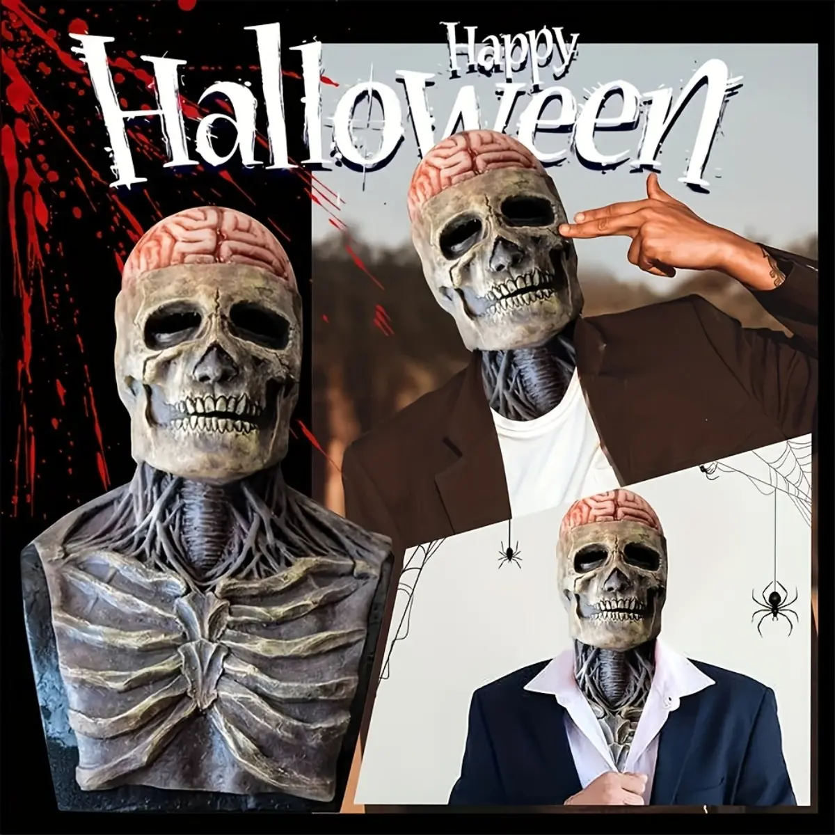 Premium Realistic Latex Skeleton Gentleman Mask, High-Quality Scary Full-Head Horror Mask, Elegant Gothic Style Headgear for Halloween Party, Unique Cosplay Costume Prop for Men, Hyper Realistic Mask