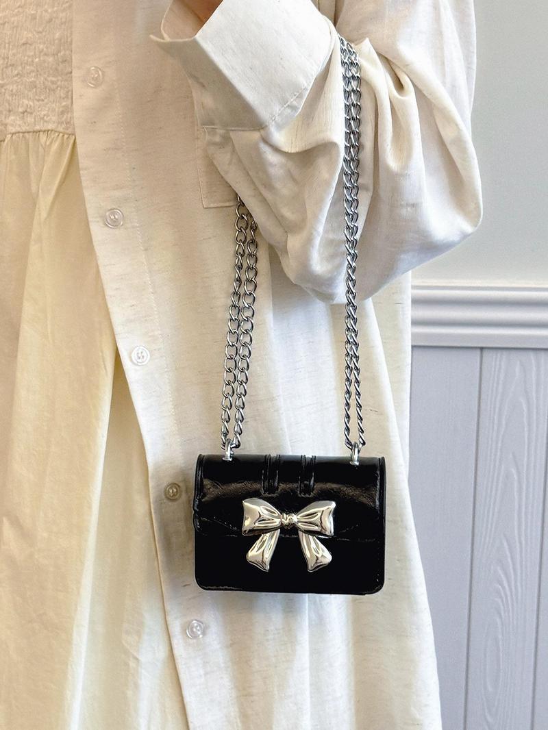 Women's Cute Bowknot Decor Crossbody Bag, Fashionable PU Leather Chain Strap Shoulder Bag for Daily Used, Casual Trendy Versatile High-quality Daily Commuting Bag, Fashionable Versatile Purse
