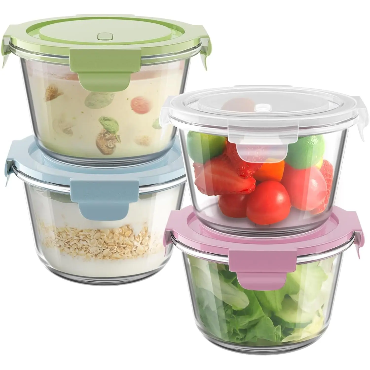 16oz Glass Meal Prep Containers, Airtight 2 Cup Glass Storage Containers with , Heat-Resistant  Borosilicate Glass Soup Container for Leftover, Microwave, Dishwasher&Freezer Safe (4 Packs)