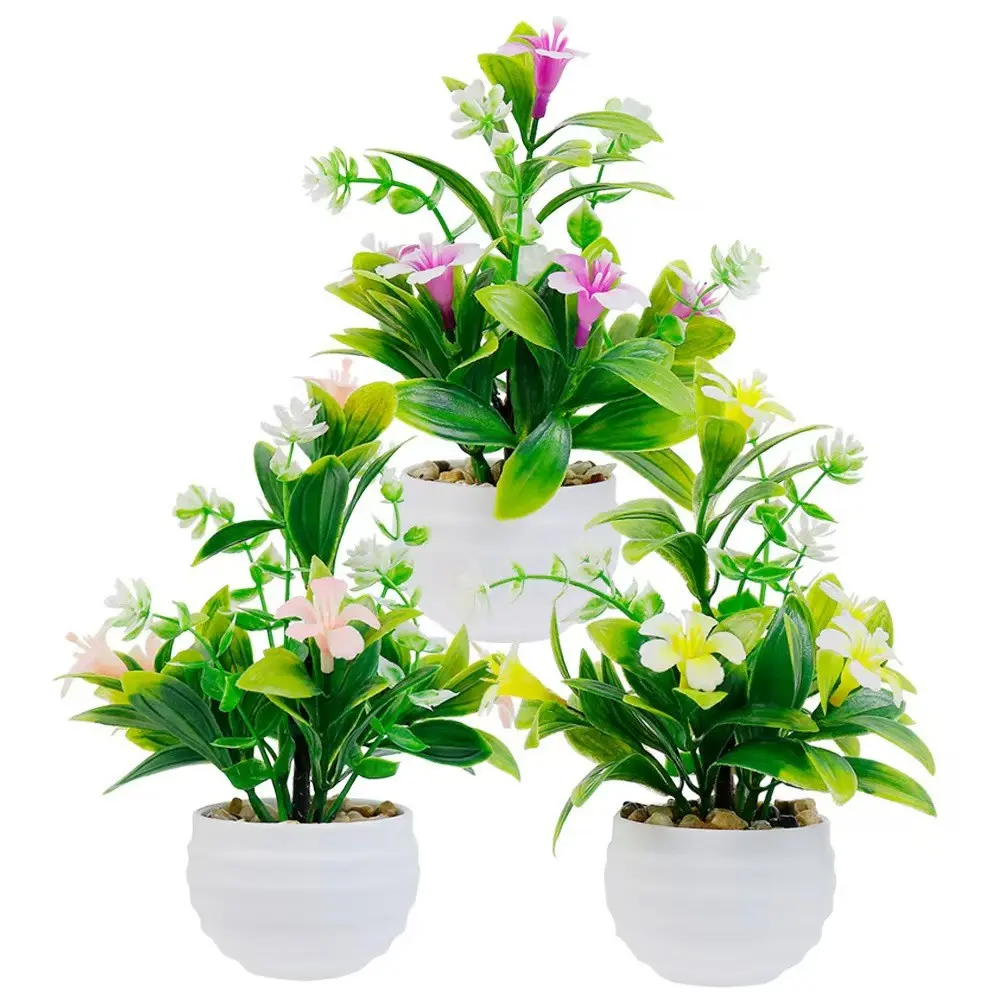 3 sets of artificial flower pots - mini potted plants, plastic fake flowers, artificial small tea flowers, home desk shooting props, ornaments