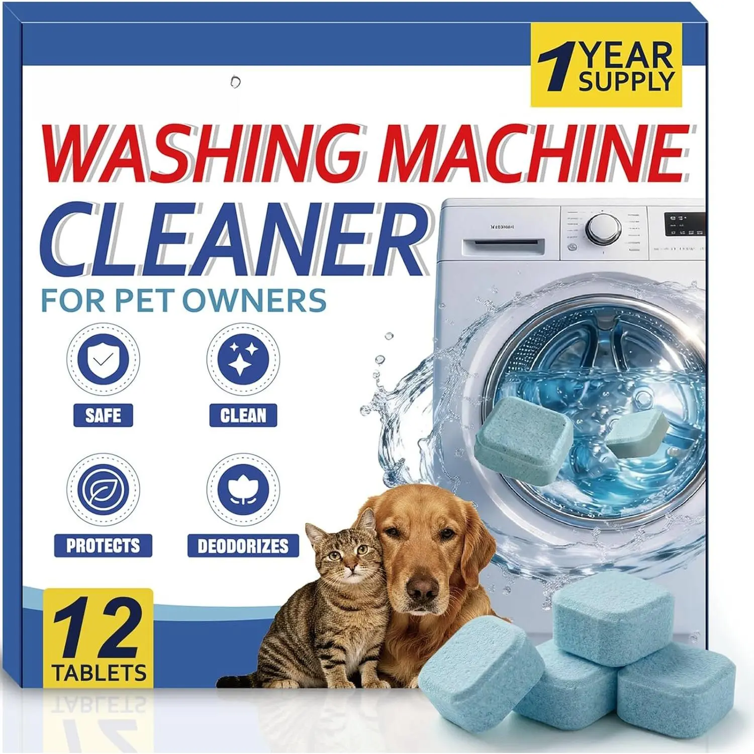Washing Machine Cleaner Tablets for  Owners -12Pack, Deep Clean Descaler,Tackles  & Hair,Freshens Odors &Laundry Detergent ,Septic Safe,HE Top &Front Load Washer -6Month