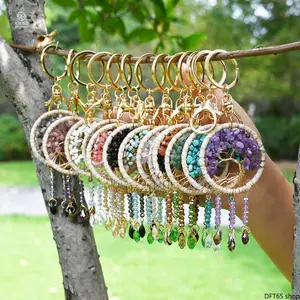 Handmade Dreamcatcher Tree Of Life Hanging Ornament Inlaid Mixed Natural Rough Stones Soft Fabric Tassel Lightweight Frame For Car Interior Handbag Key Daily Portable Decorative Multi Scene Accessory