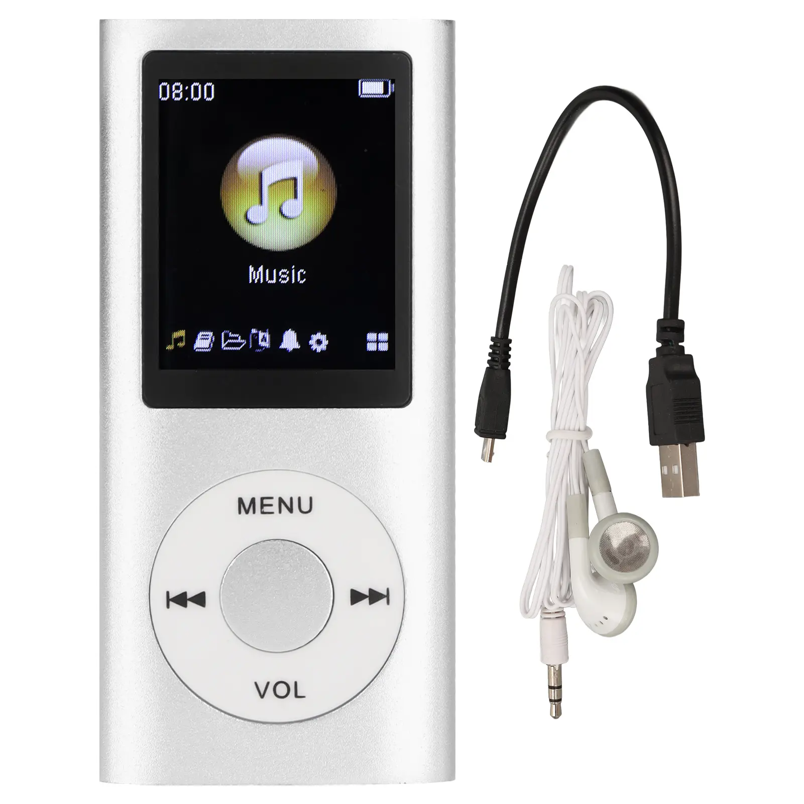 Portable Aluminum Alloy MP3 Player with 1.8in LCD Screen, Stylish Slim Design, Lossless Sound, Bluetooth, Button Controls, Rechargeable Battery, APE Support, Memory Card Compatibility, Headphones & USB Cable Included, 1.8 Inches, Built In Battery