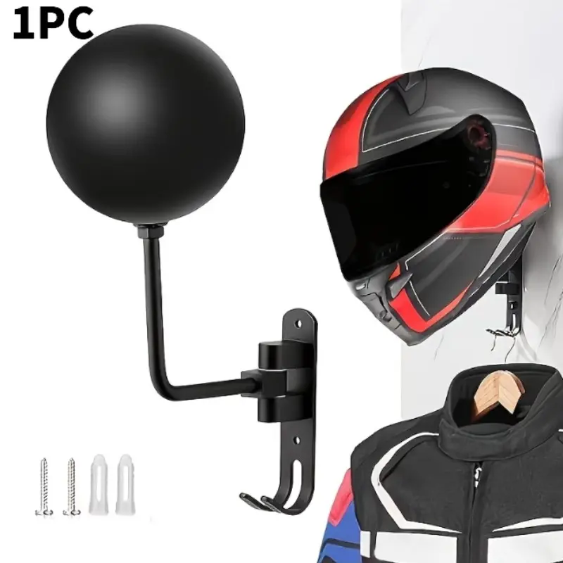 Wall-Mounted Motorcycle Helmet Rack, 180-Degree Rotating Metal Bike Helmet Stand, Display Hanger for Helmets, Durable & Secure Design