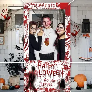 Halloween Door Cover Banner, 2D Flat Polyester Material, Indoor Outdoor Use, No Power Needed, Horror Photography Prop, 1pc