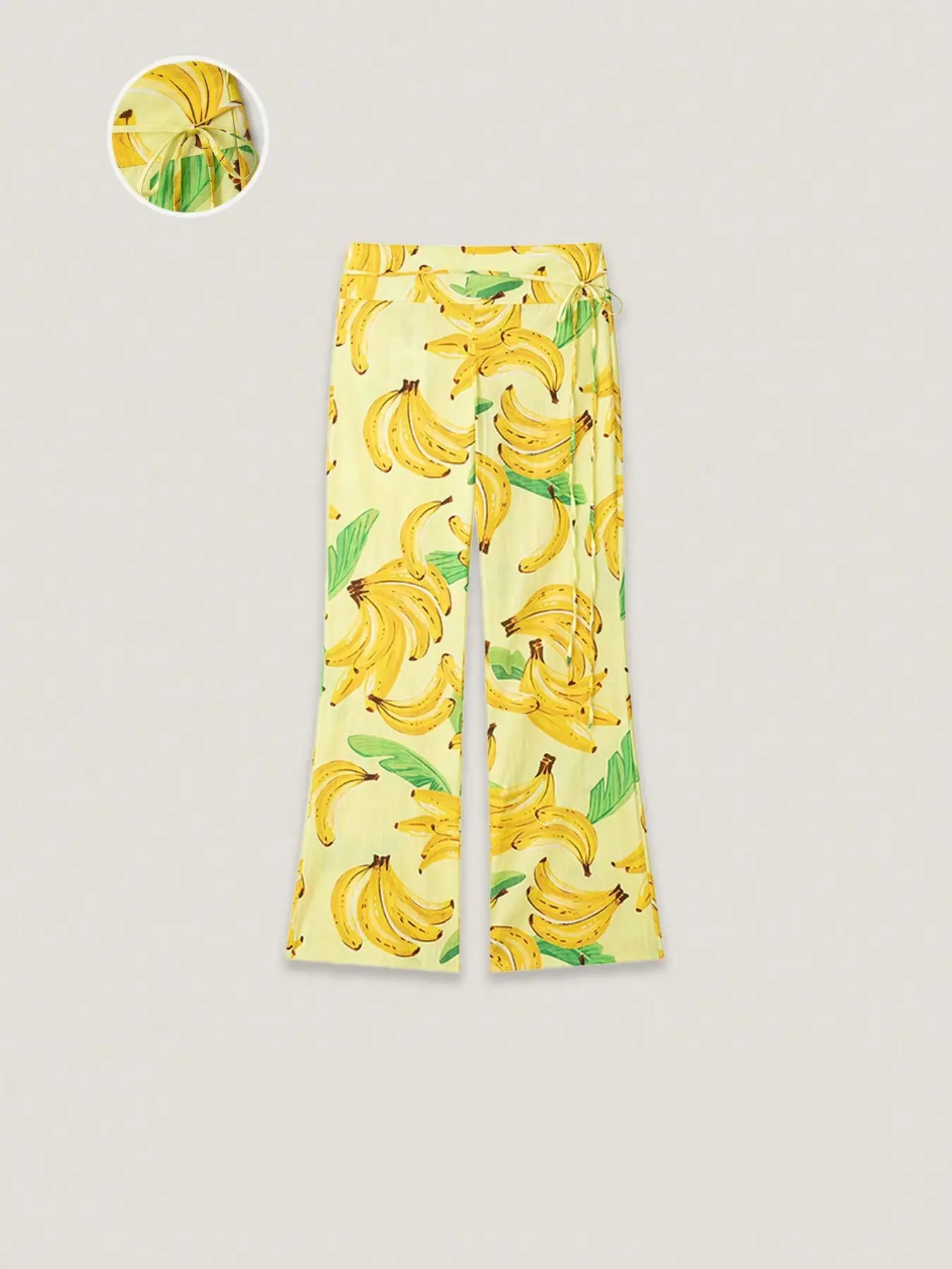 Women's Spring Summer Fashion Banana Print Low Waist Side Tie Wrap Bodycon Flare Wide Leg Long Pants, Casual Fashion Bottoms, Stylish and Comfortable