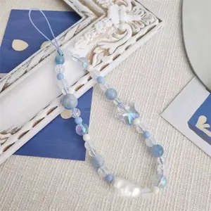 Blue Starry Sea Beaded Mobile Phone Hanging Rope Universal Handmade Camera Hanging Chain Wrist Portable