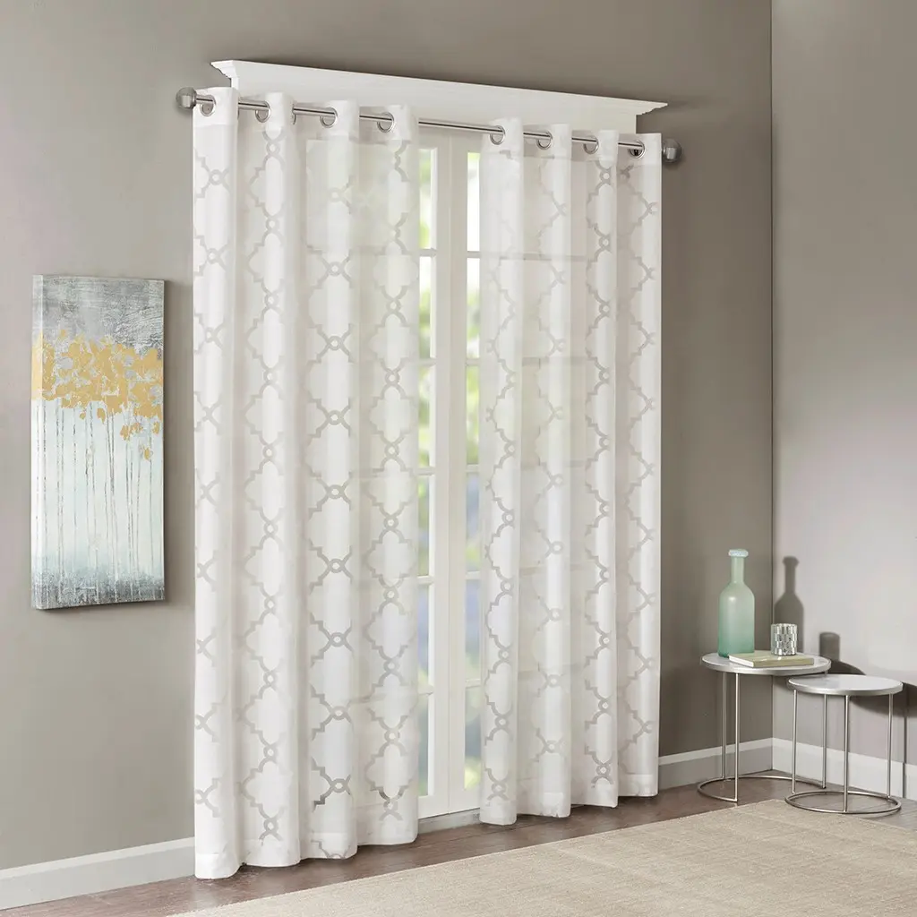 ARCH Fretwork Burnout Sheer Curtain Panel, 1 Piece, Elegant Window Treatment, Light Filtering Privacy Sheer, Decorative Bathroom Living Room Bedroom Drape, Easy Care Polyester Blend, 54x84 Inches, White, Home Furniture and Household Product Search