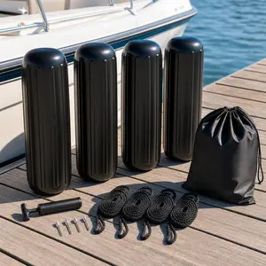 10" x 28" Heavy Duty Boat Fenders (4-Pack) - Ribbed Boat Bumpers with Pump & 11.5ft Fender Lines for 30ft - 40ft Boats