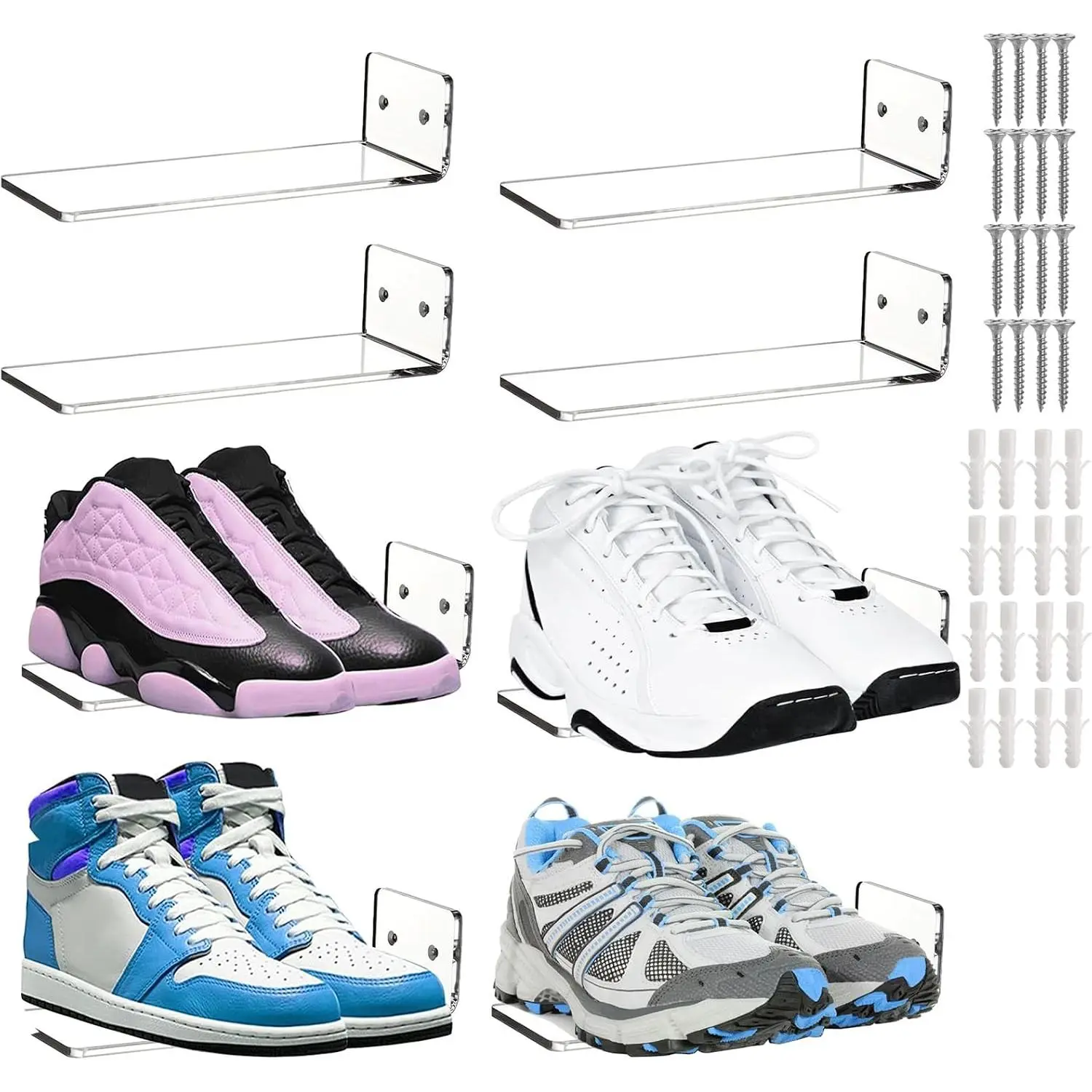 8 Pack Floating Shoe Display Shelf, 8 x 3 Inch  Shoe Shelf for Wall, Floating Sneaker Shelves,  Shoe Shelves for Bedroom, Gaming Room, Sneaker Collection, Easy to Install