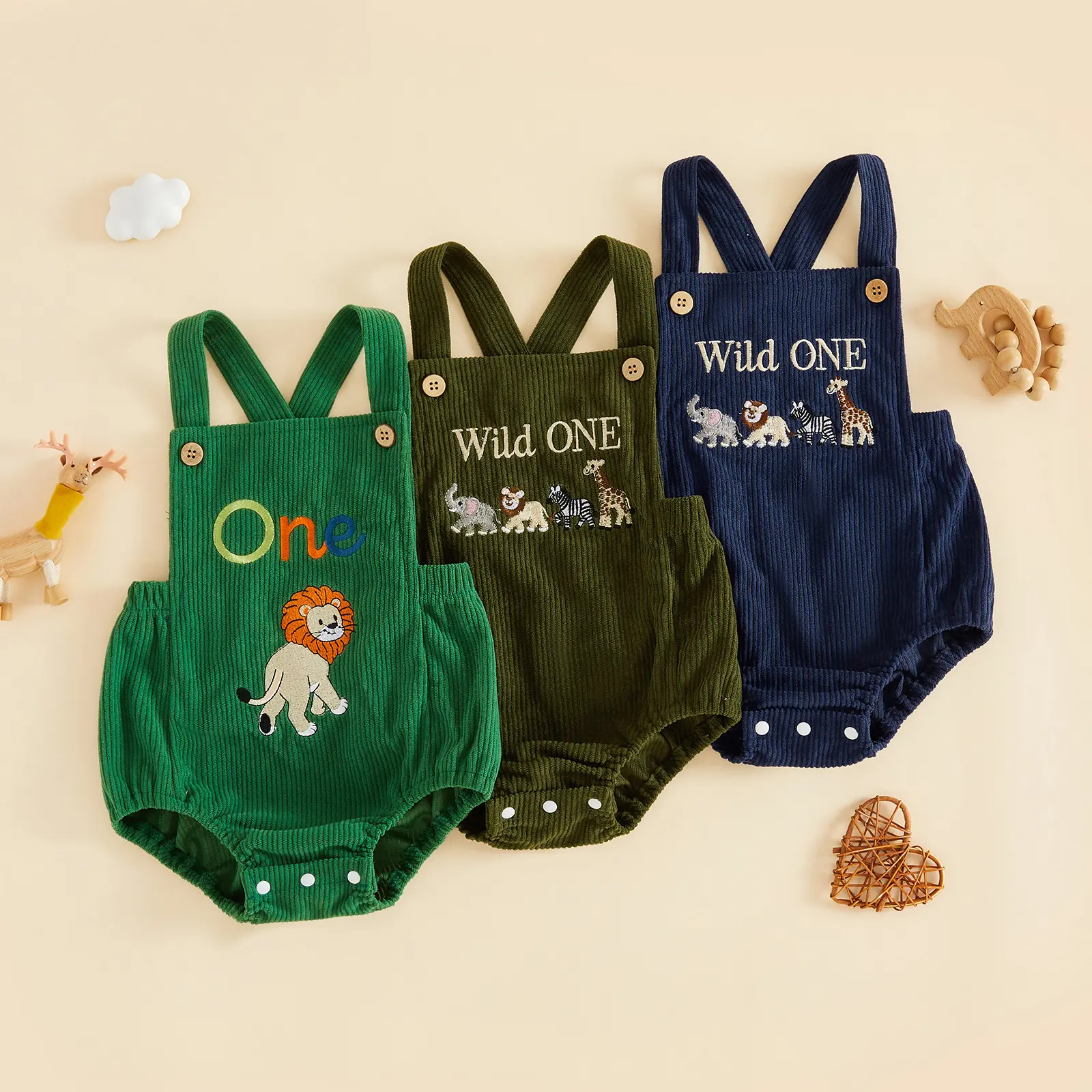 Baby Boy Girl 1st Birthday Romper Animal Embroidered Sleeveless  Overall
