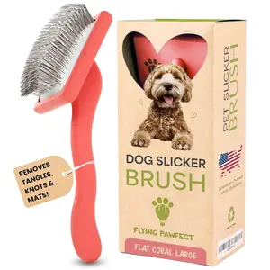Slicker Brush for Dogs - Long Pin for Poodles, Doodles & Long Haired Dogs, Deshedding & Dematting Grooming Tool (Coral, Flat Large)