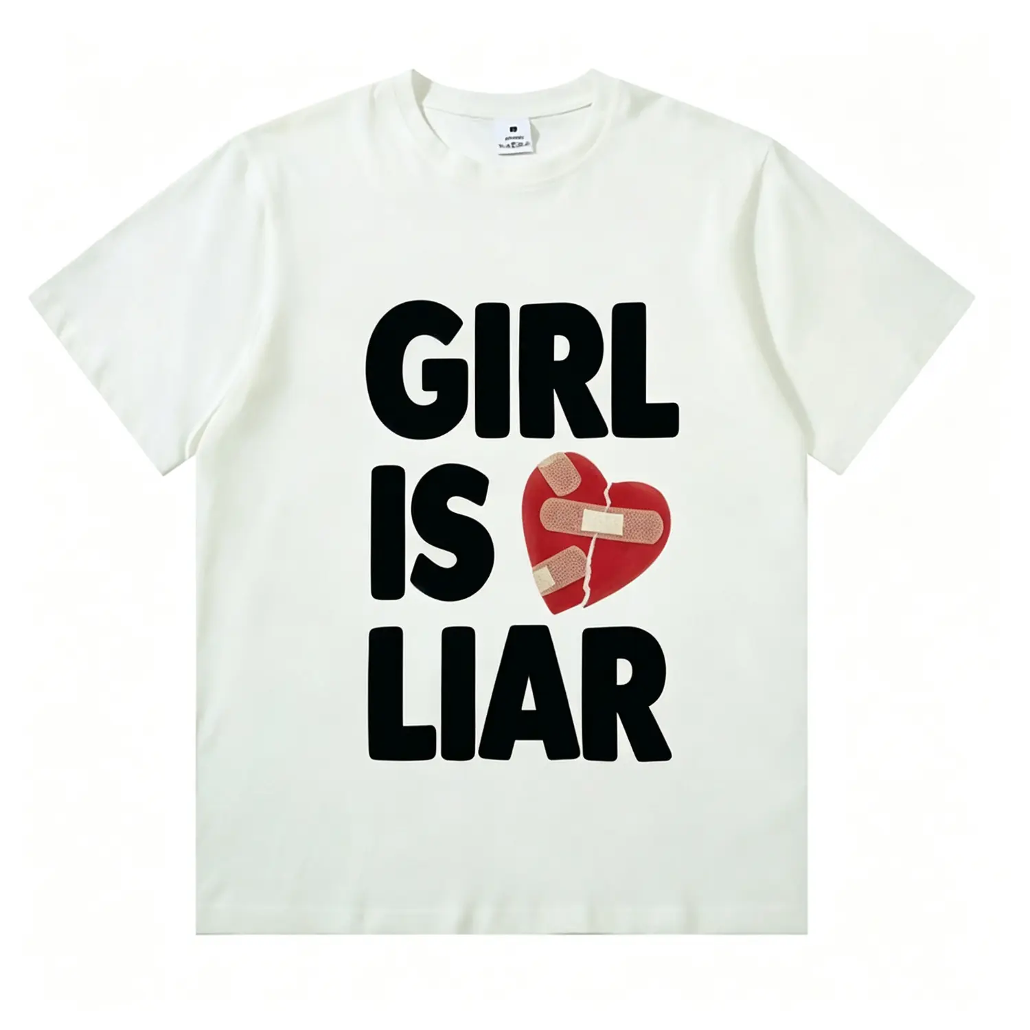Pure Cotton Round Neck Sports Top, 100% Cotton Unisex Regular Fit Tee with "Girl Is Liar" Broken Heart Graphic, Bandage Heartbreak Sarcastic Design, Emotional Quote Gift, Machine Washable, Multi Colors