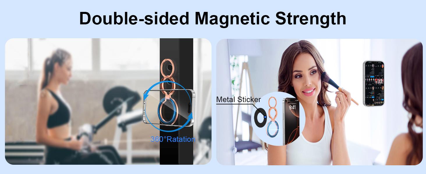Magnetic Phone Ring Holder for MagSafe, Magnet Phone Grip Stand Finger Ring Kickstand Dual-Side Magnetics for iPhone 17 16e 16 Pro Max 15 Pro Max Galaxy Z Flip7 Fold7 S26 S25 Ultra Plus S24 FE