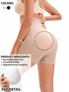 2-Pack Shapewear Shorts High Waist Seamless with Removable Butt Pads and Tummy Control for Women Everyday Wear