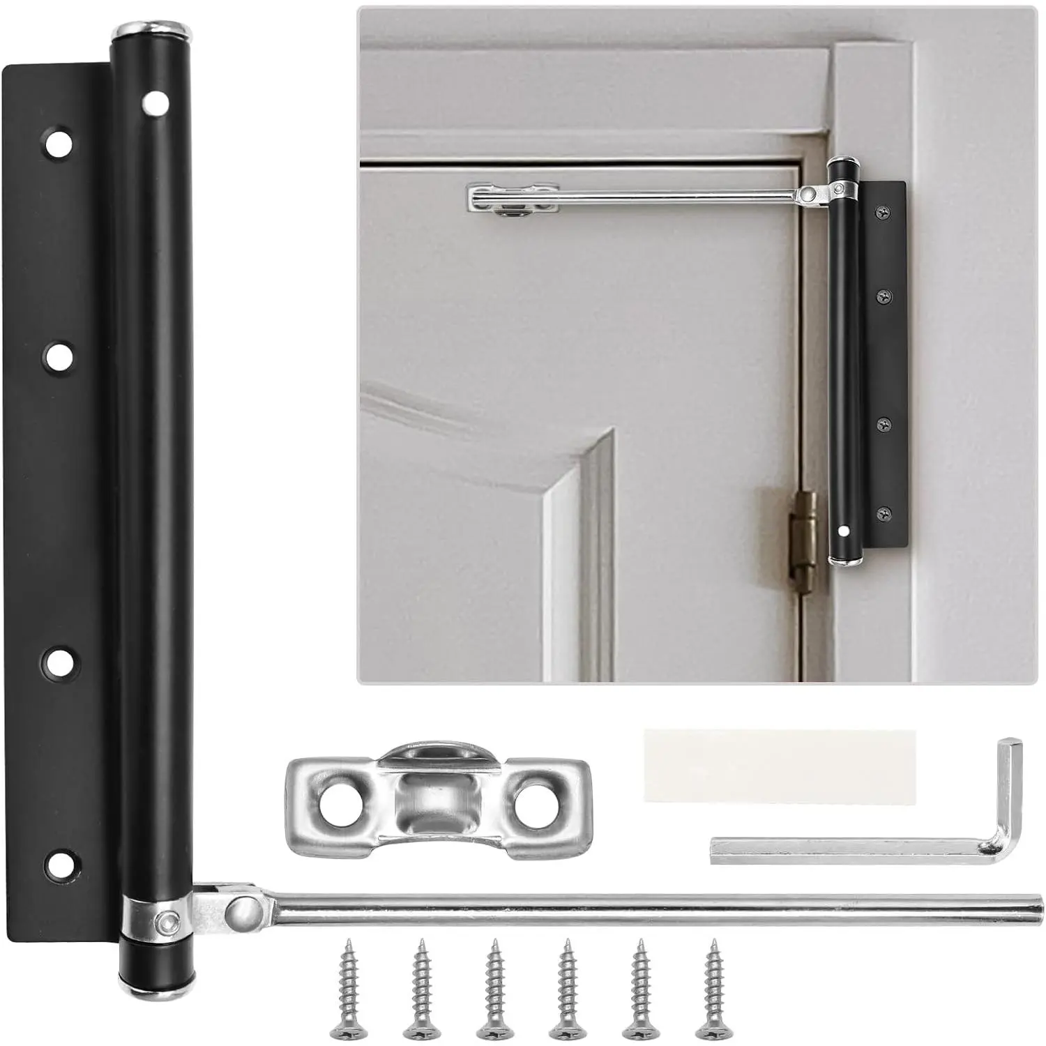 Stainless Steel Automatic Soft-Close Door Closer, Black | Adjustable Closing Speed, 150-Degree Max Opening, Easy Screwdriver Install, Indoor and Outdoor Use, Screws Included