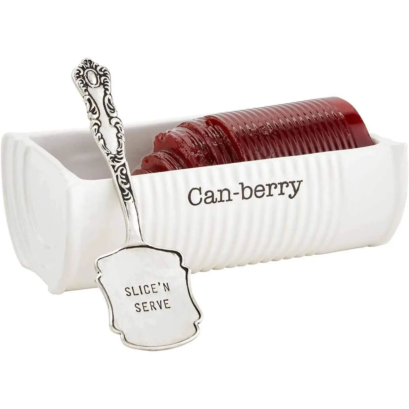 Can-Berry Ceramic Cranberry Serving Dish, Includes Spatula | Holds 1 Can Cranberries, Holiday, Thanksgiving, and Christmas Novelty Serveware, White, Cranberry Dish Server