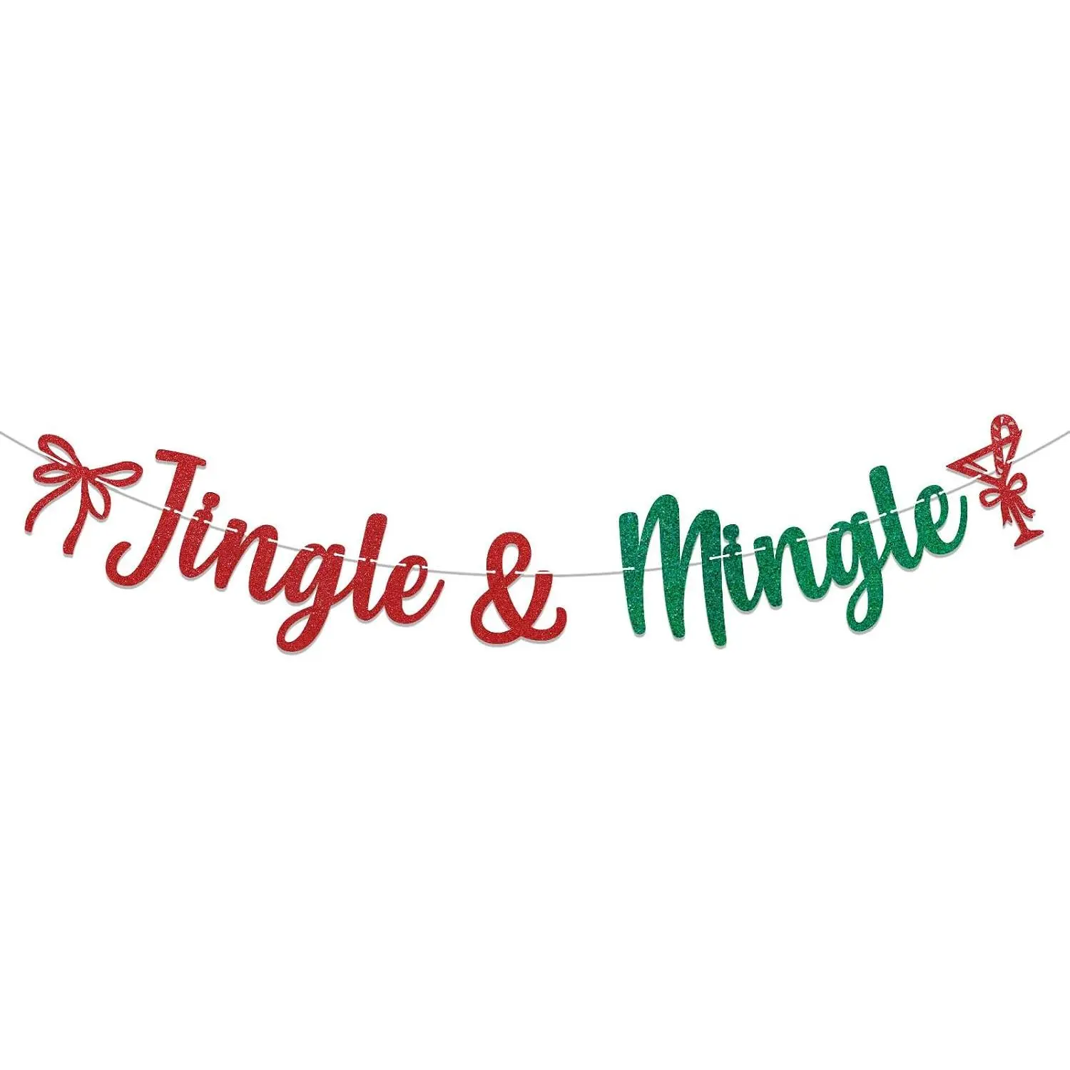 Jingle & Mingle Banner - Red  Martini Theme Friendsmax Party Decor, Christmas Winter Holiday Party Decorations Red & Green Glitter