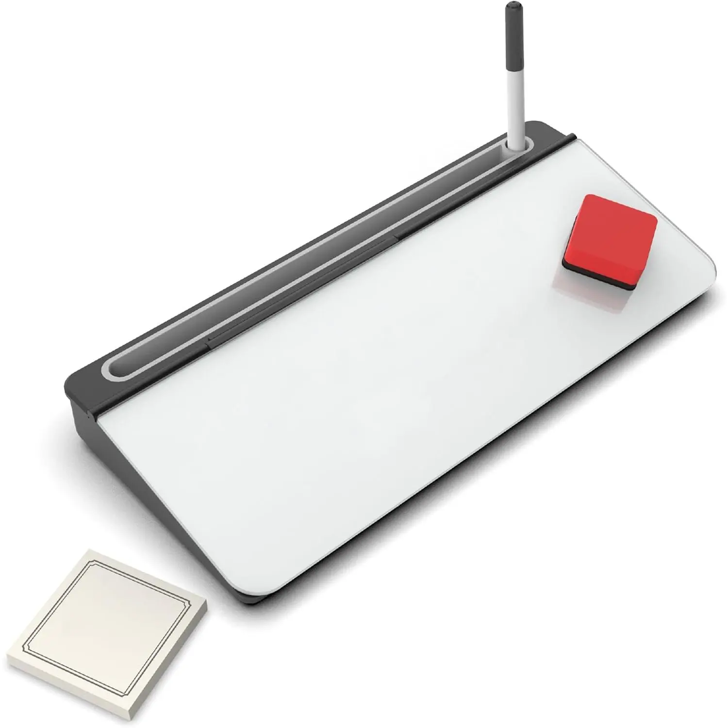 White Glass Desktop Notepad Set - Dry Erase Board with Marker, Eraser & Sticky Notes -