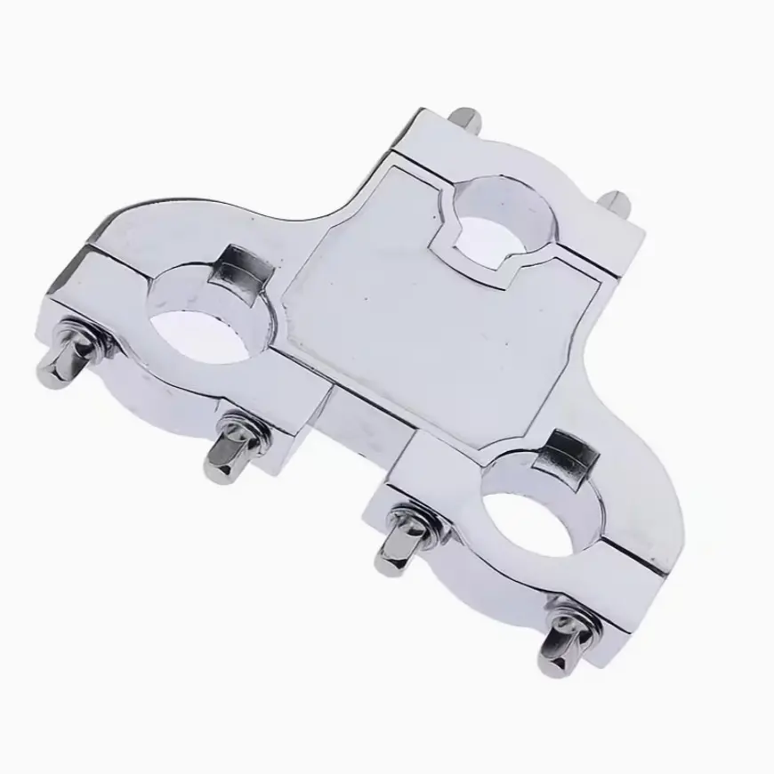 Three-Hole Drum Stand Clamp, Multi-Directional Drum Rack Connector, Secure Bolt Locks, Strong Grip, Anti-Vibration, Adjustable Layout