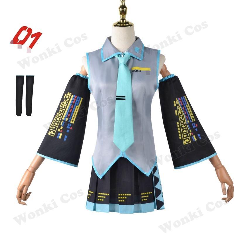 V Miku Cosplay Costume Green Ponytail Wig Virtual Singer Cosplay Shoes Boots Official Uniform for Girl Party Comic Con Outfits