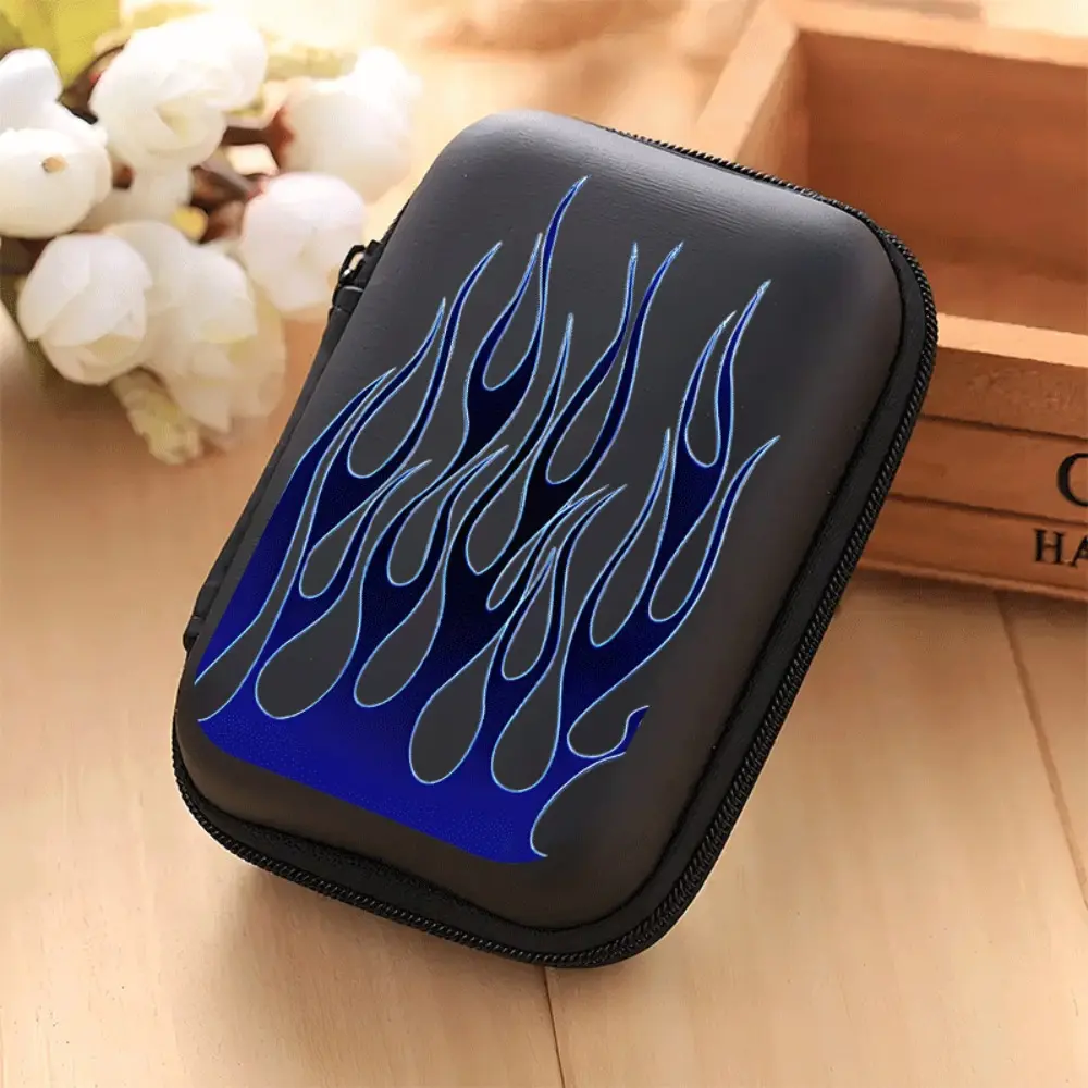 Blue flame pattern printed storage box with mesh pocket and compact design - cable/headphone/charger storage box, suitable for office, travel, animal enthusiasts - durable and portable electronic accessory organizer