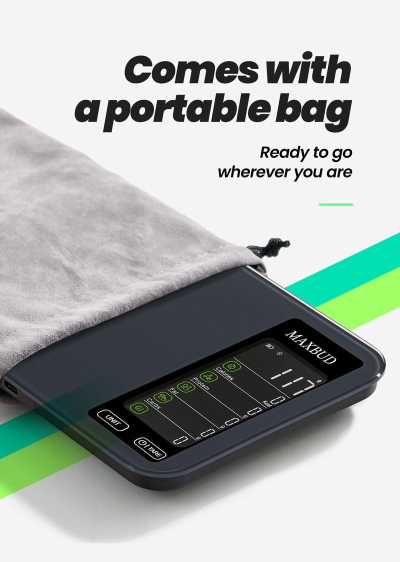 MAXBUD AI Nutrition Scale with APP Function, Food Ai Scanning for 19 Nutrients, Rechargeable Glass Design for Fitness & Travel, Food Nutritional Scale