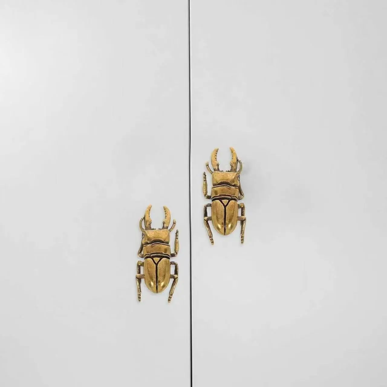 Brass Beetle Cabinet Knobs 2Pack Kitchen Cabinet Pulls Retro Bug Cabinet Handle for Dresser Drawer,Closets,Bedroom Cupboards and DIY Furniture Hardware,2 Styles