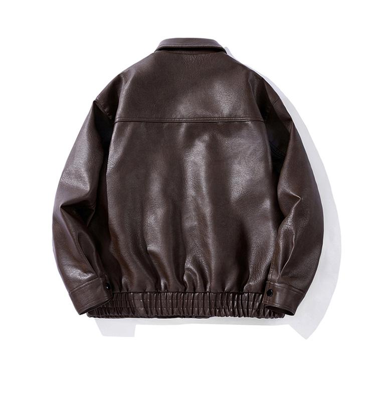 BIGWIG men's autumn and winter casual faux leather bomber jacket, fashionable modern motorcycle flight jacket, casual loose soft motorcycle jacket, lapel button zipper long sleeve with pocket jacket, PU leather