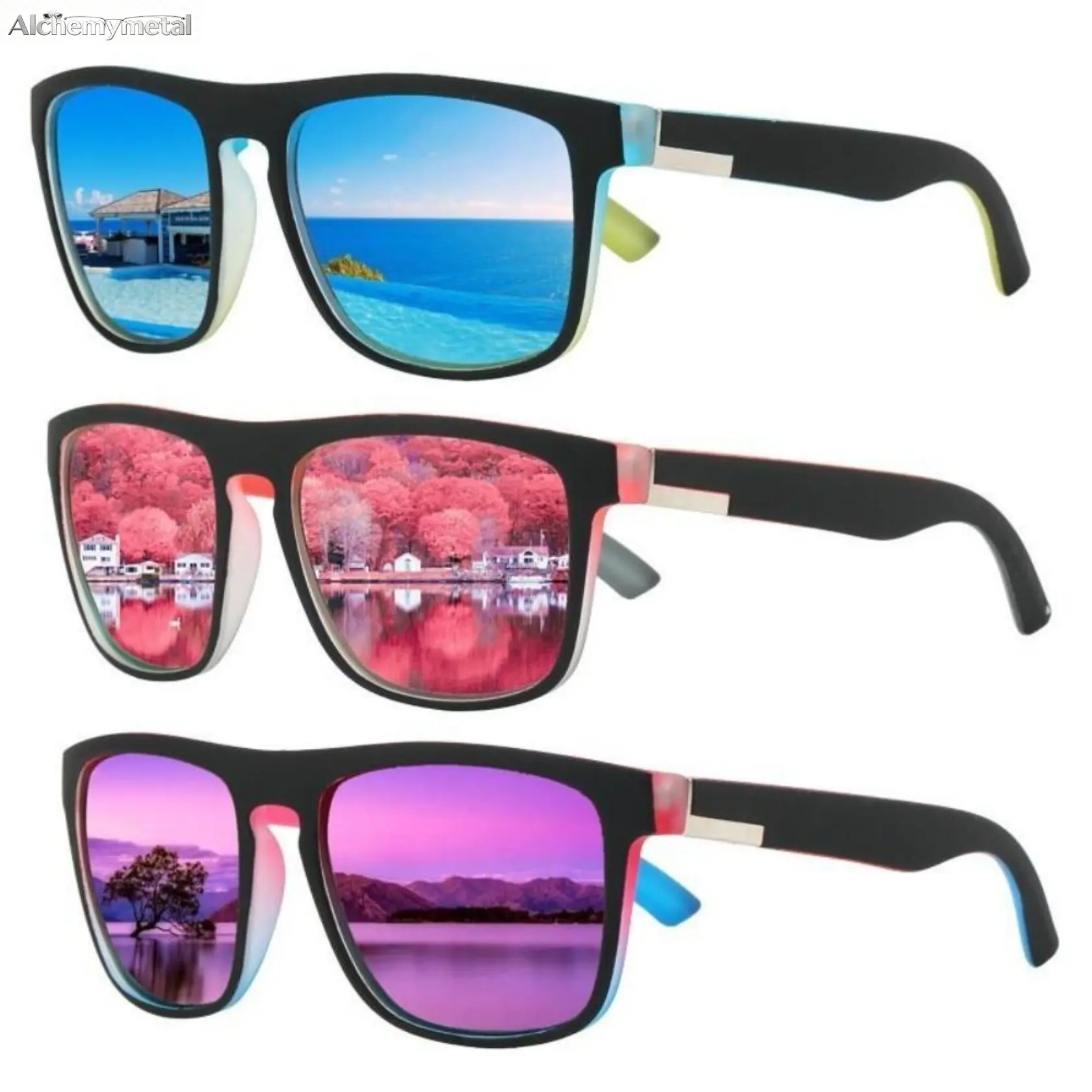 Unisex 3-Pack Retro Square Polarized Sunglasses - Full Rim Nylon Frame, UV400 Shield, Lightweight TR90 Plastic  for Driving & Sports, Back-to-School Fashionable Casual Sports  trendy beach travel biking safety 2-pack rectangular fishing lens stylish