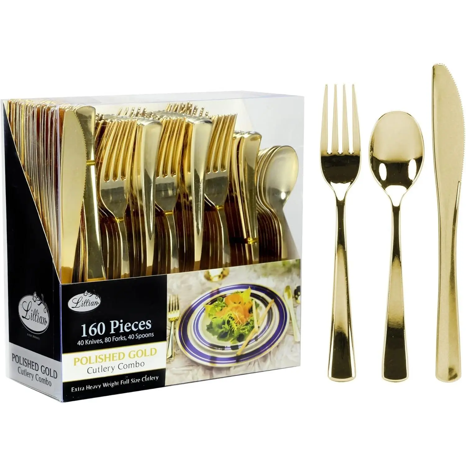 Plastic Silverware Set, 160 Count, Extra Heavy Duty Flatware, Disposable Cutlery Utensils, 80 Forks, 40 Spoons, 40 , Polished , Bulk Pack