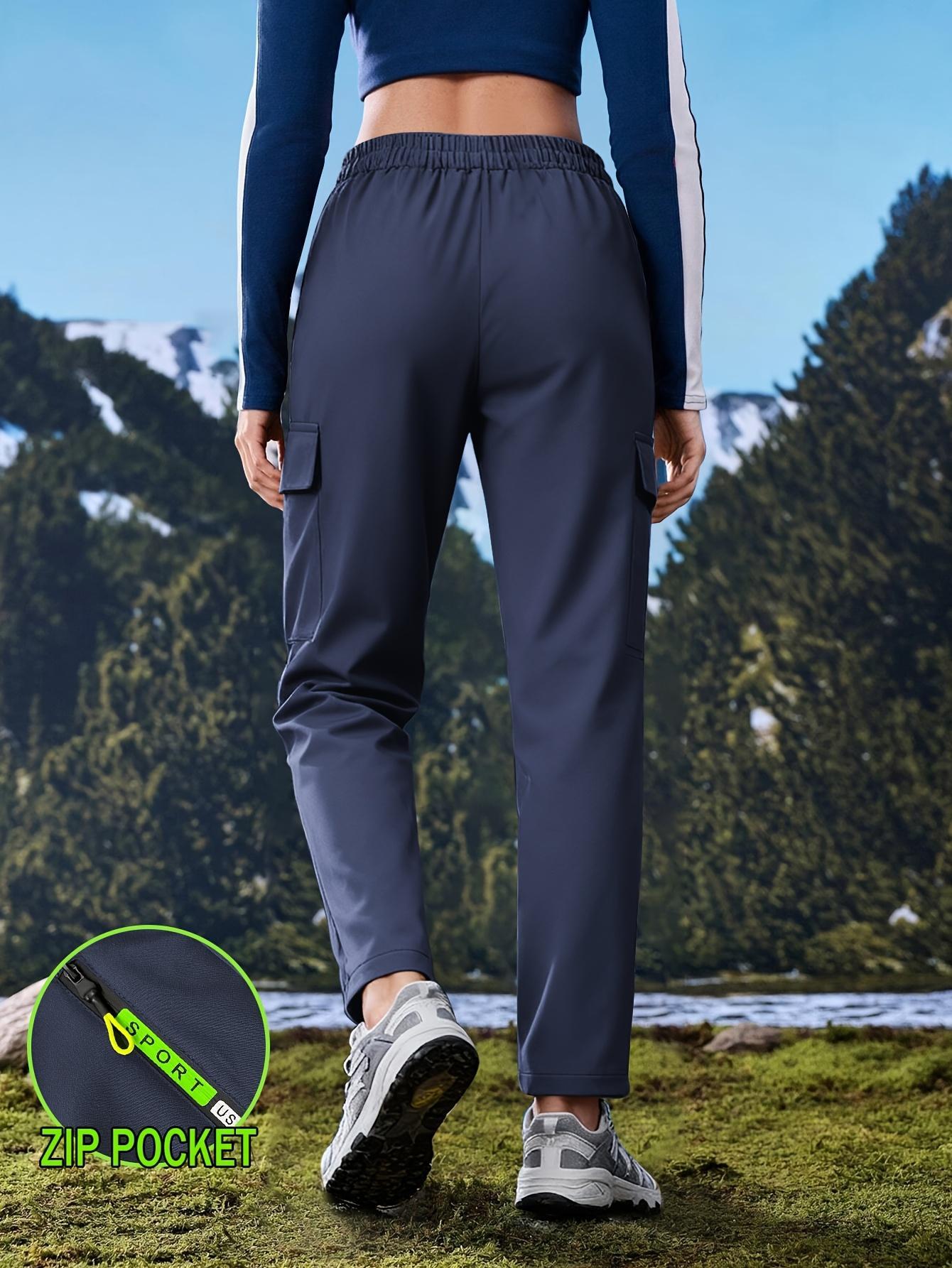 Women's multi pocket zipper workwear straight leg casual pants Drawstring elastic waist outdoor fitness pants Multi colored versatile functional straight leg pants for daily commuting