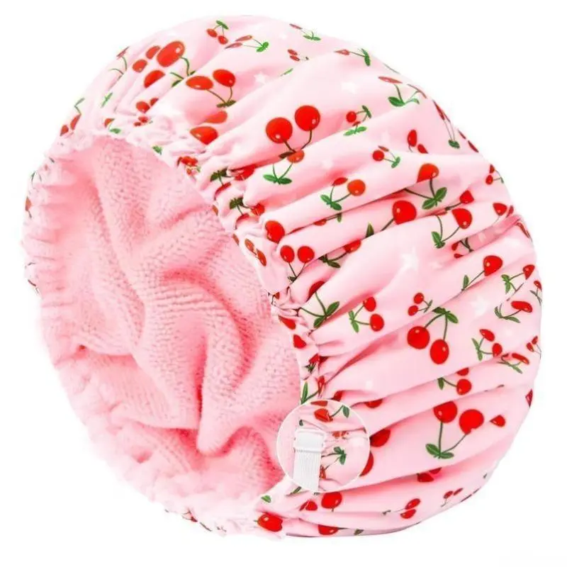 Unisex 3-Piece Adjustable Waterproof Shower Cap Set - Luxury European-Style Anti-Fog Polyester, Super Absorbent Microfiber Layer, 3-in-1 Cherry Hair Drying Bathroom Bag Accessory