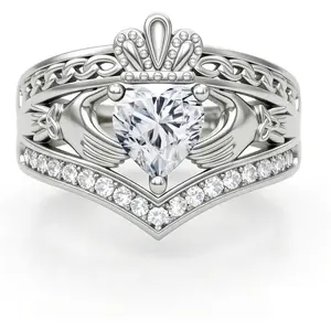 Claddagh Rings for Women 925 Sterling Silver Irish Claddagh Engagement Anniversary Wedding Promise Ring with Birthstone/Moissanite/Moss Agate/Sandstone/Opal/Black Rutilated Quartz