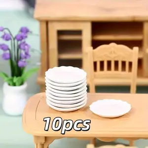 10pcs Elegant Mini Plates Stackable Tabletop Decor for Dollhouse Wedding Party Durable Resin Ideal for Miniature Decor Jewelry Home Accent Smooth Surface Bright Design Party Accent Handcrafted Detail Tiny Tableware Must Have for Collectors Crafters
