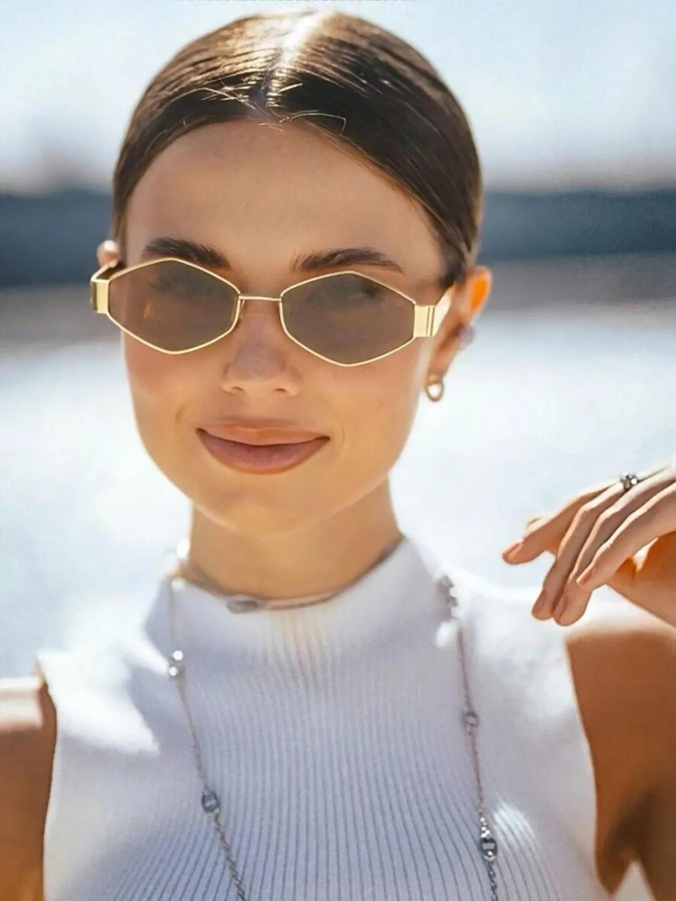 Women's Elegant Vintage Oval Frame Sunglasses, Trendy Casual UV400 Protection Sunglasses for Everyday Use, Fashion Accessories for Outdoor Activities, Trendy Beach Eyewear