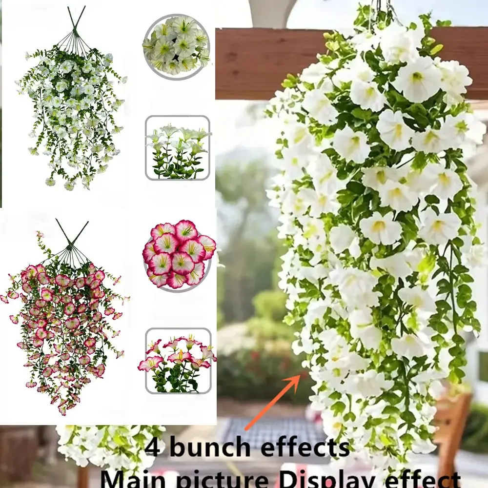 4 Bundles Artificial Trumpet Bouquet, Durable and Realistic, Perfect for Indoor Outdoor Decor, Wedding and Events, DIY Centerpiece, Home Decorative, Artificial Hanging Flowers, Faux Flowers