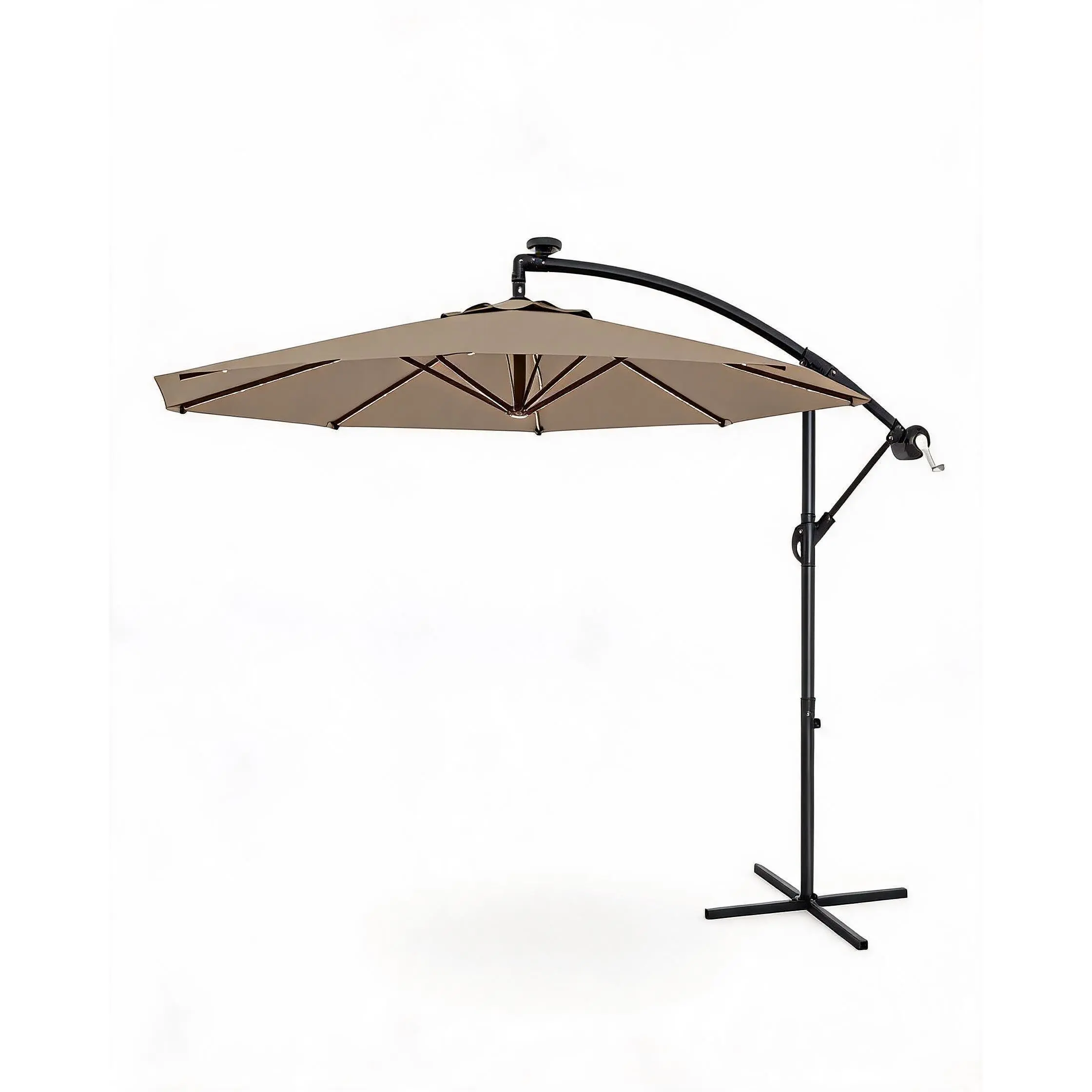【Garvee】10FT Solar LED Cantilever Patio Umbrella – 32 Lights, Infinite Tilt, Steel Ribs – Waterproof, UV Resistant, Cross Base