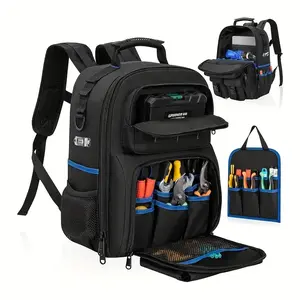 Heavy-Duty Electrician'S Tool Backpack, Tool Storage Bag - Spacious Multi-Compartment Design with Padded Shoulder Straps - Made from Durable Fabric Suitable for Electricians, Contractors, Plumbing Installation, And HVAC Repair