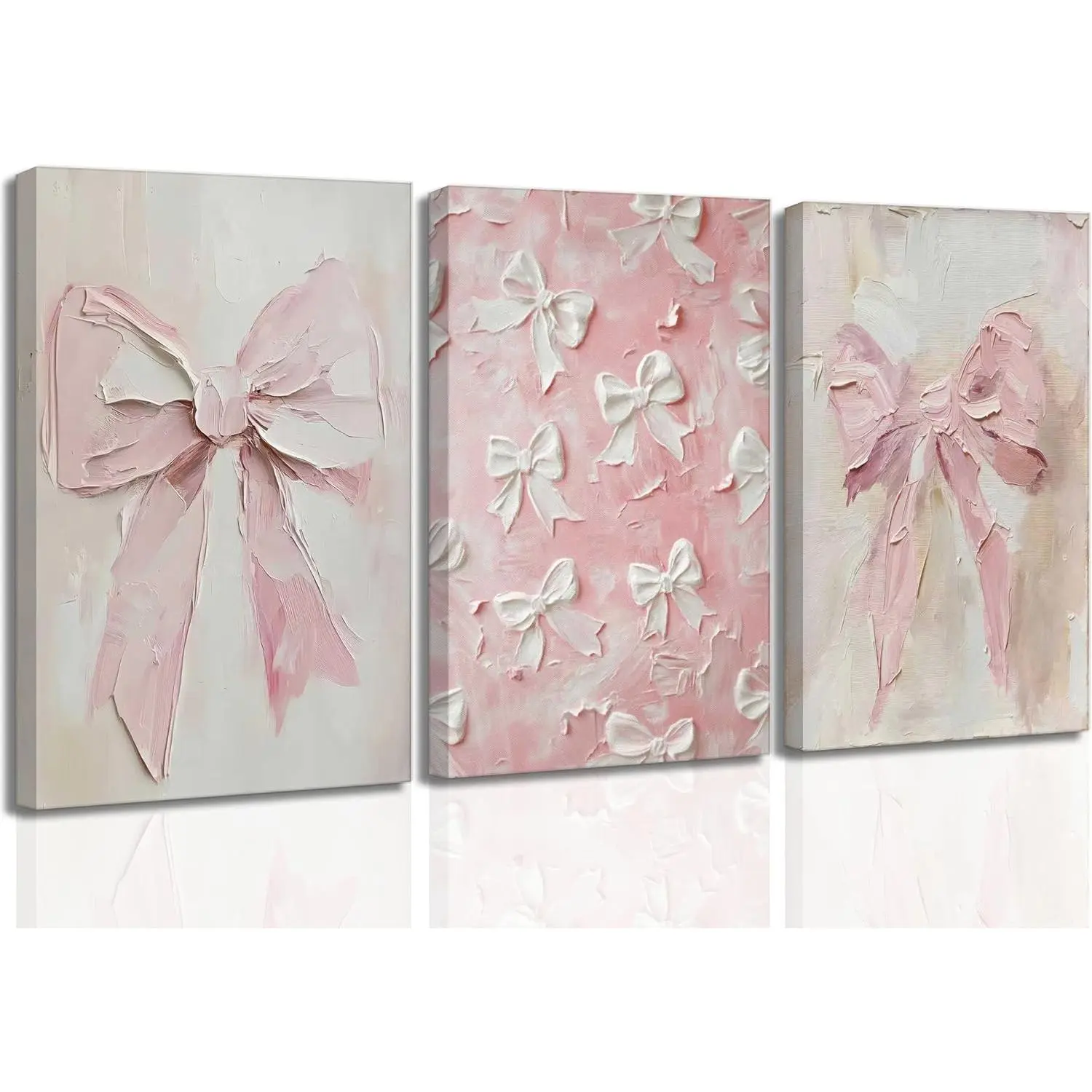3Pcs Trendy Pink Bow  Wall Art Vintage Cute  Watercolor Bow Painting Pictures Wall Decor Posters Prints Girly Aesthetic for College Apartment Bedroom Decoration