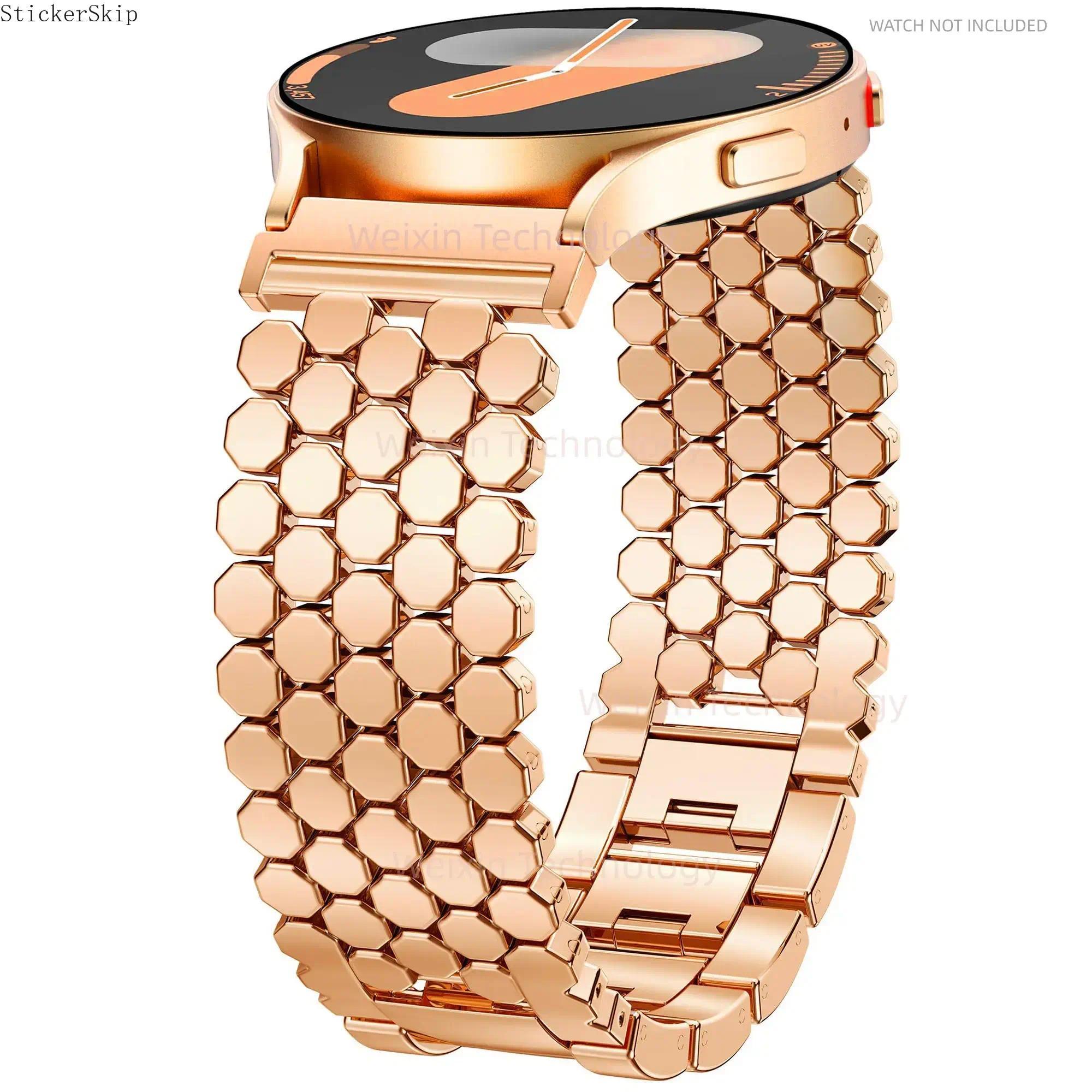 2026 NEW  Luxury metal strap, Smart watch strap, compatible with Samsung Galaxy Watch 7 6 5 4 FE 40mm 44mm/Watch 6 Classic 43mm 47mm/Watch 5 Pro 45mm, 20mm metal gold chain honeycomb luxury chain bracelet strap tool free for men and women