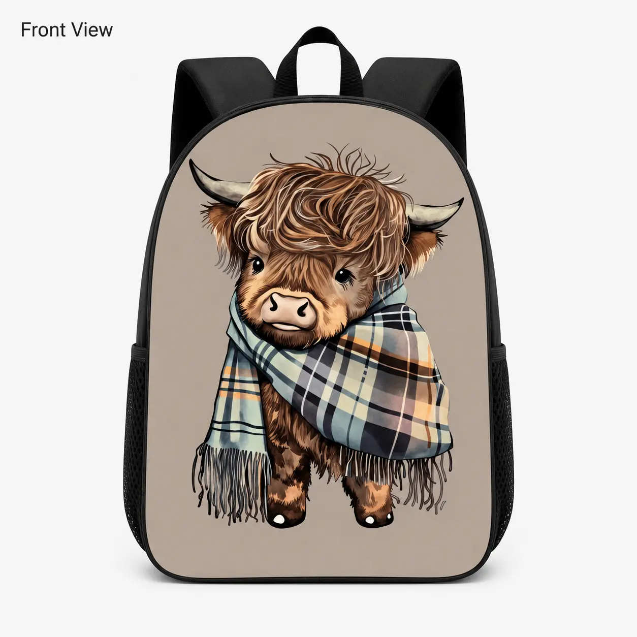 Highland Cow Backpack - Large capacity foldable casual backpack with adjustable shoulder straps, zip closure, durable and machine washable design, cartoon theme, and colorful Western-style patterns. Suitable for school and travel. Cartoon-themed backpack.