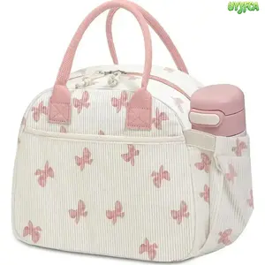 Corduroy Insulated Lunch Cooler Bag For Women, 10L Large Capacity Thermal Lunch Tote With Side Water Bottle Pocket & Front Phone Pocket, Waterproof Oil Resistant Reusable Thermal Lunch Box For Office Work School Picnic Travel Outdoor Daily summerwins