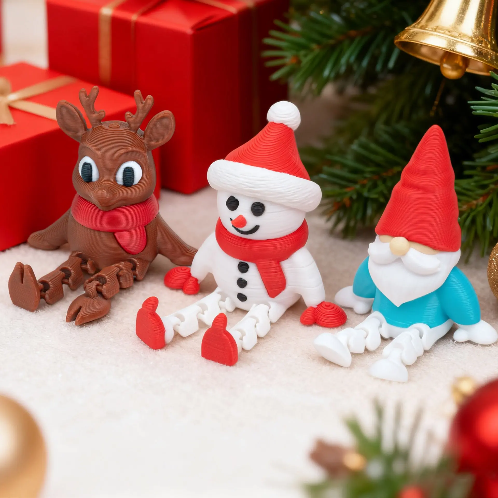 3D Printed Christmas Snowman Reindeer Santa Model, Articulated Joints, Home Desktop Decor, Car Ornament, Tree Decoration, Holiday Gift, Decorations Accessories!