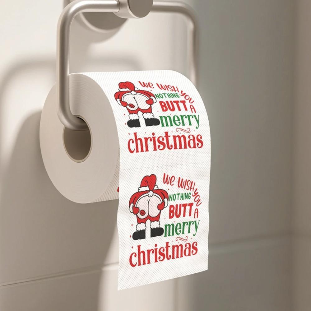 Christmas Toilet Paper Happy 2026 New Year Tissue Roll 2 Layers Xmas Supplies for Home Bathroom Decoration Disposable Napkins
