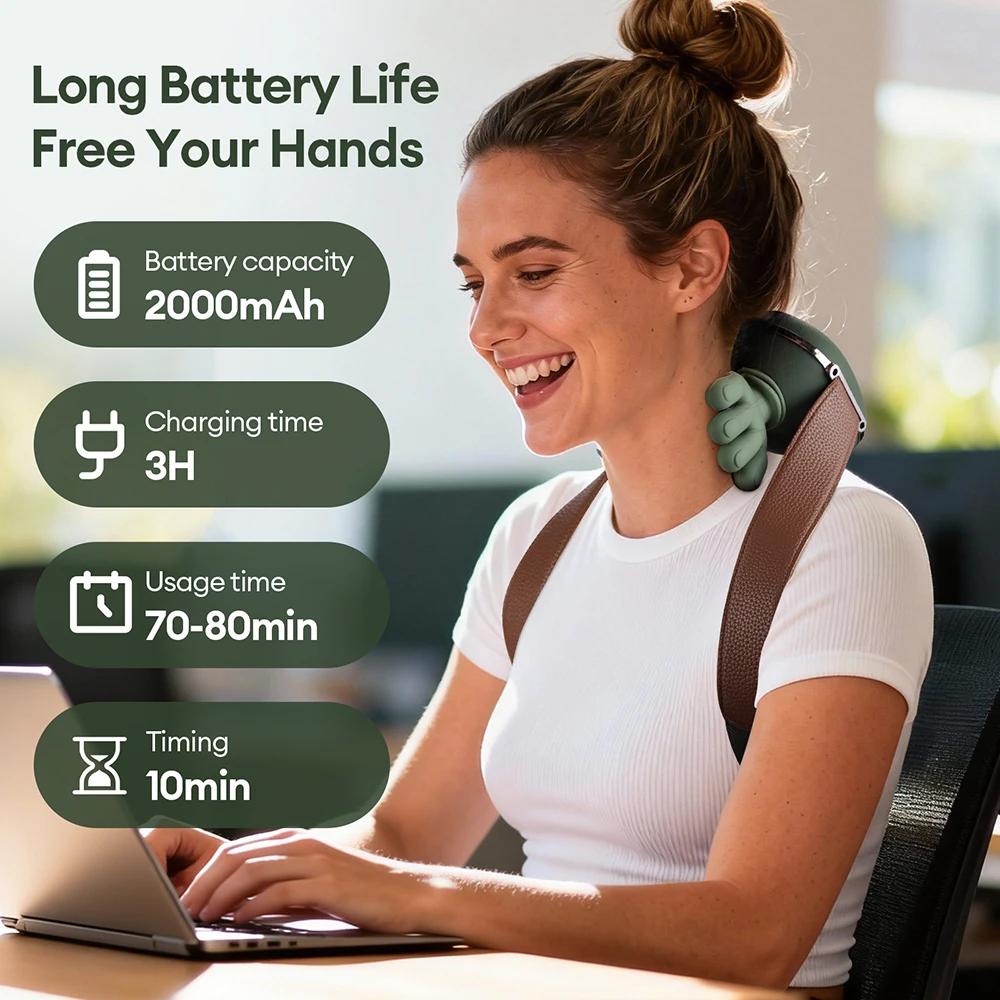 NEW Neck and shoulder massager, simulating human hand green color, wireless electric finger pressure 4D kneading massage