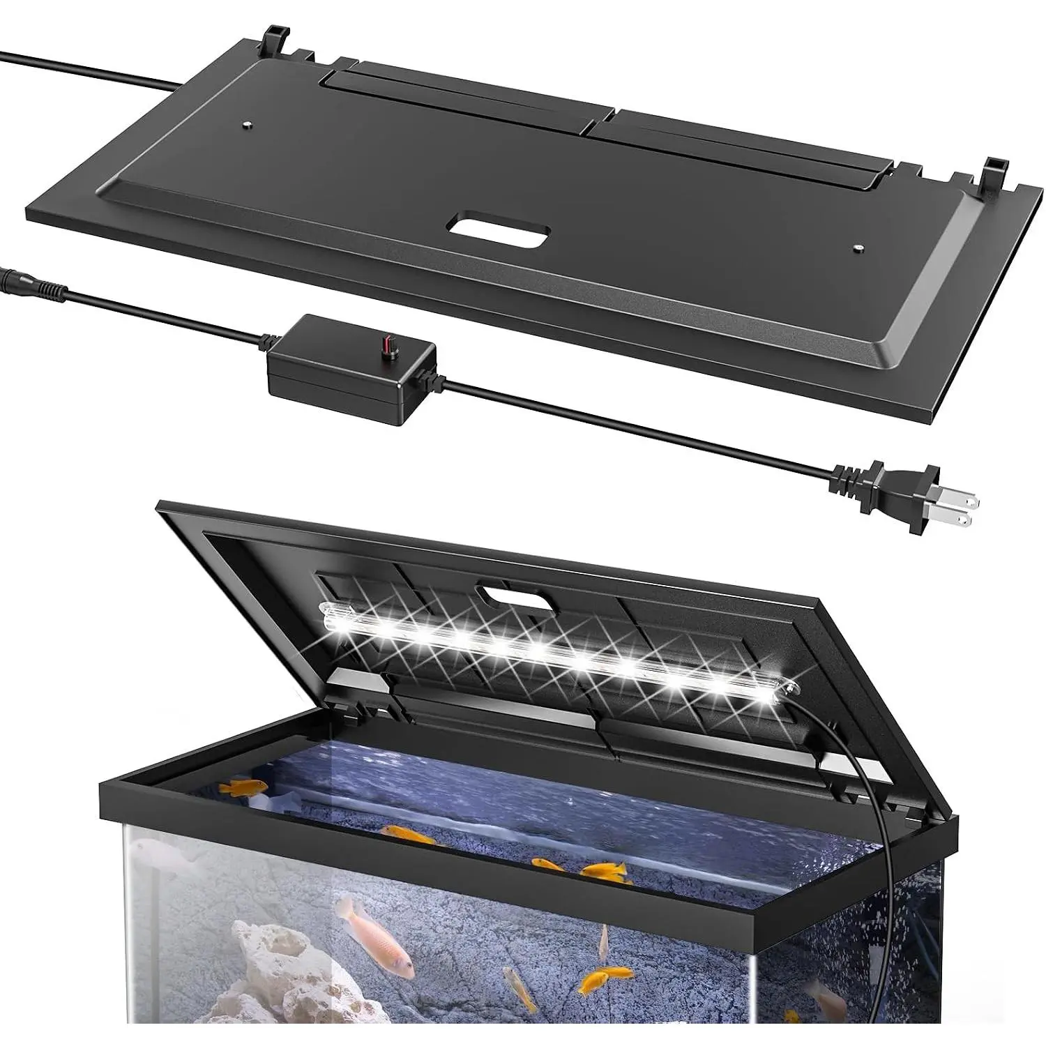 LED Aquarium Hood, White Lights, Fits 24" Framed Aquariums, Black | Adjustable Brightness White Tube Light, Replaceable Full-Length Bulb, Fits 24-Inch Framed Aquariums