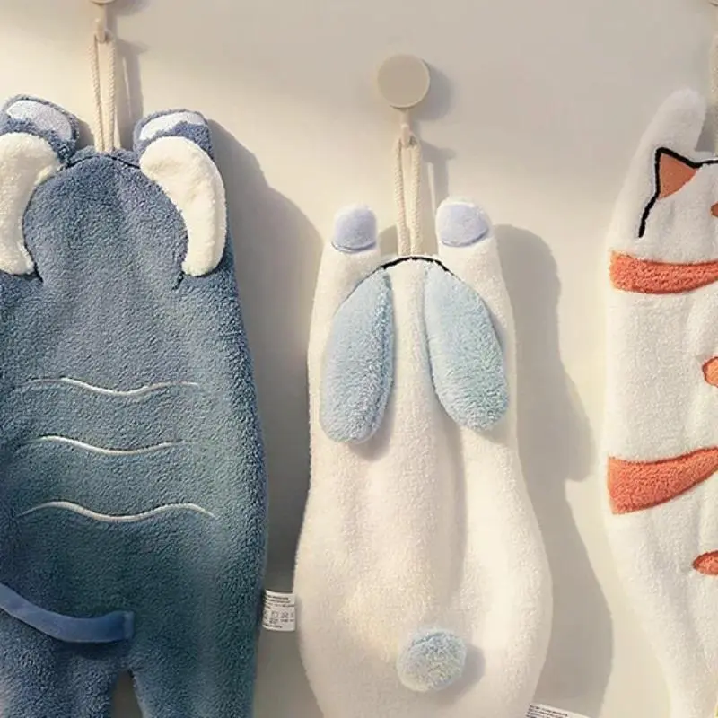 Cute Cat Rabbit Elephant Hanging Towel Kitchen Hand Towel Bathroom Soft Absorbent Handkerchief Wipe Towel Cartoon Kids Towels