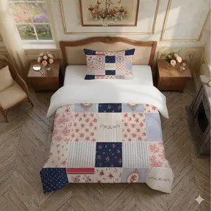 2/3Pcs Patchwork Floral Quilt Set (1 Quilt + 1/2 Pillowcases, No Pillow Inserts), Vintage Cottage Digital Print Lightweight Bed Cover, Perfect for Bedroom Farmhouse Decor & Holiday Gifts