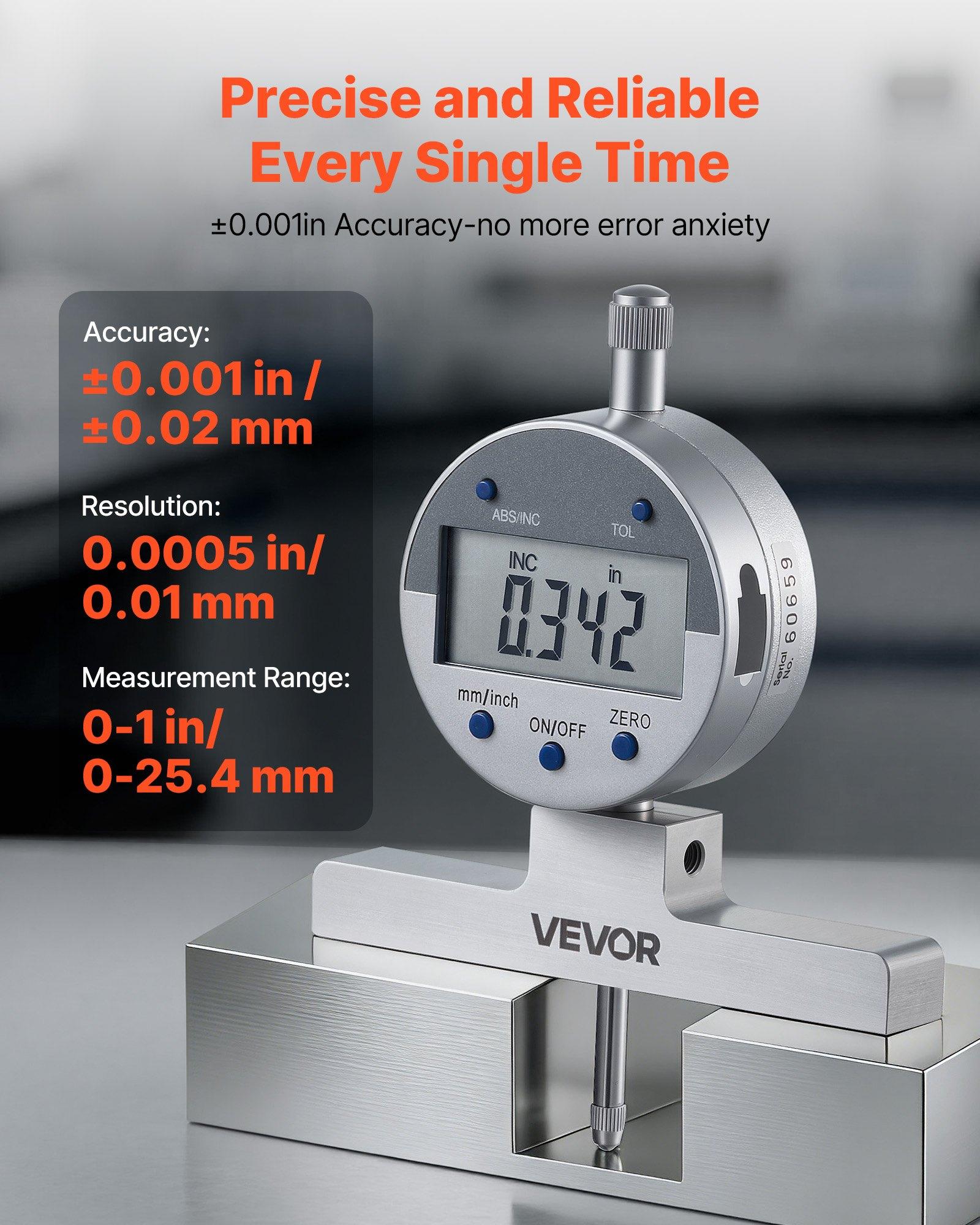 VEVOR Depth Gauge, Depth Micrometer Digital Electronic Indicator 0-22 inch Measuring Range, 0.0005" Resolution, Precision Unit Conversion with 4 Anvils, Measuring Tool for Groove, Step, Hole VEVOR Depth Gauge, Depth Micrometer Digital Electronic Indicator 0-22 inch Measuring Range, 0.0005" Resolution, Precision Unit Conversion with 4 Anvils, Measuring Tool for Groove, Step, Hole